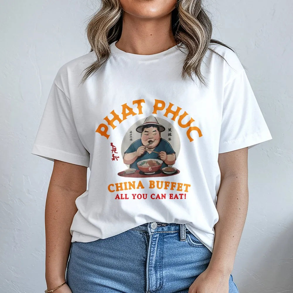 Phat Phuc Buffet T-Shirt | Funny Asian Food Graphic Tee | Premium Cotton Casual Wear | Retro Style Humorous Gift for Foodies