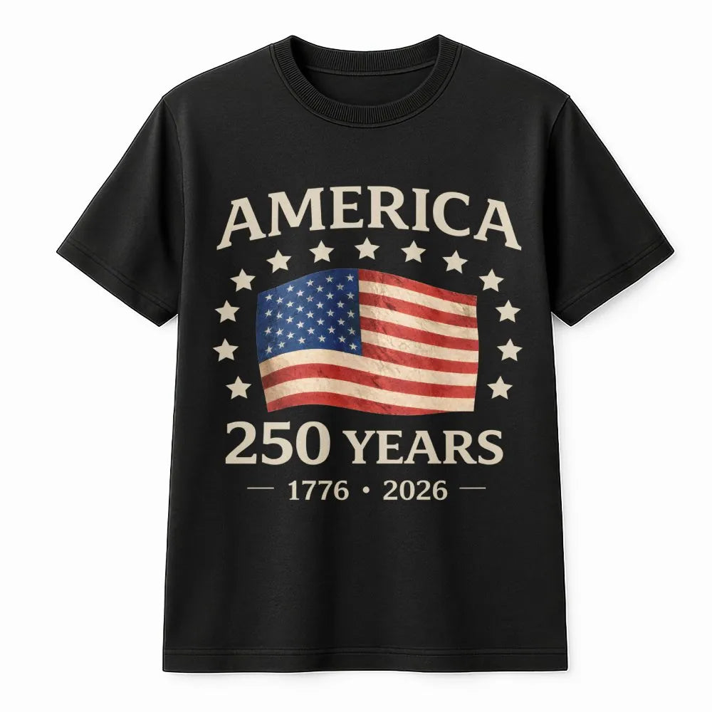 America 250 Years T-Shirt | Vintage USA Flag 1776-2026 Graphic | Soft Cotton Patriotic Tee | USA Anniversary Commemorative Gi