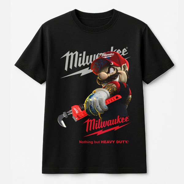 Heavy Duty Tool Plumber T-Shirt | Edgy Mechanic Mario Graphic | Premium 100% Cotton Tee | Gift for Handyman Tradesman Dad