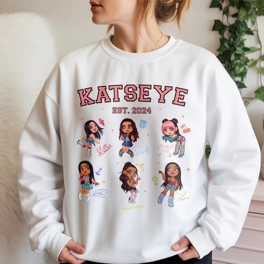Katseye Chibi Sweatshirt | All Member Graphic Tee | Premium Cotton Blend | Gift For K-Pop Fan Girl Group Lover