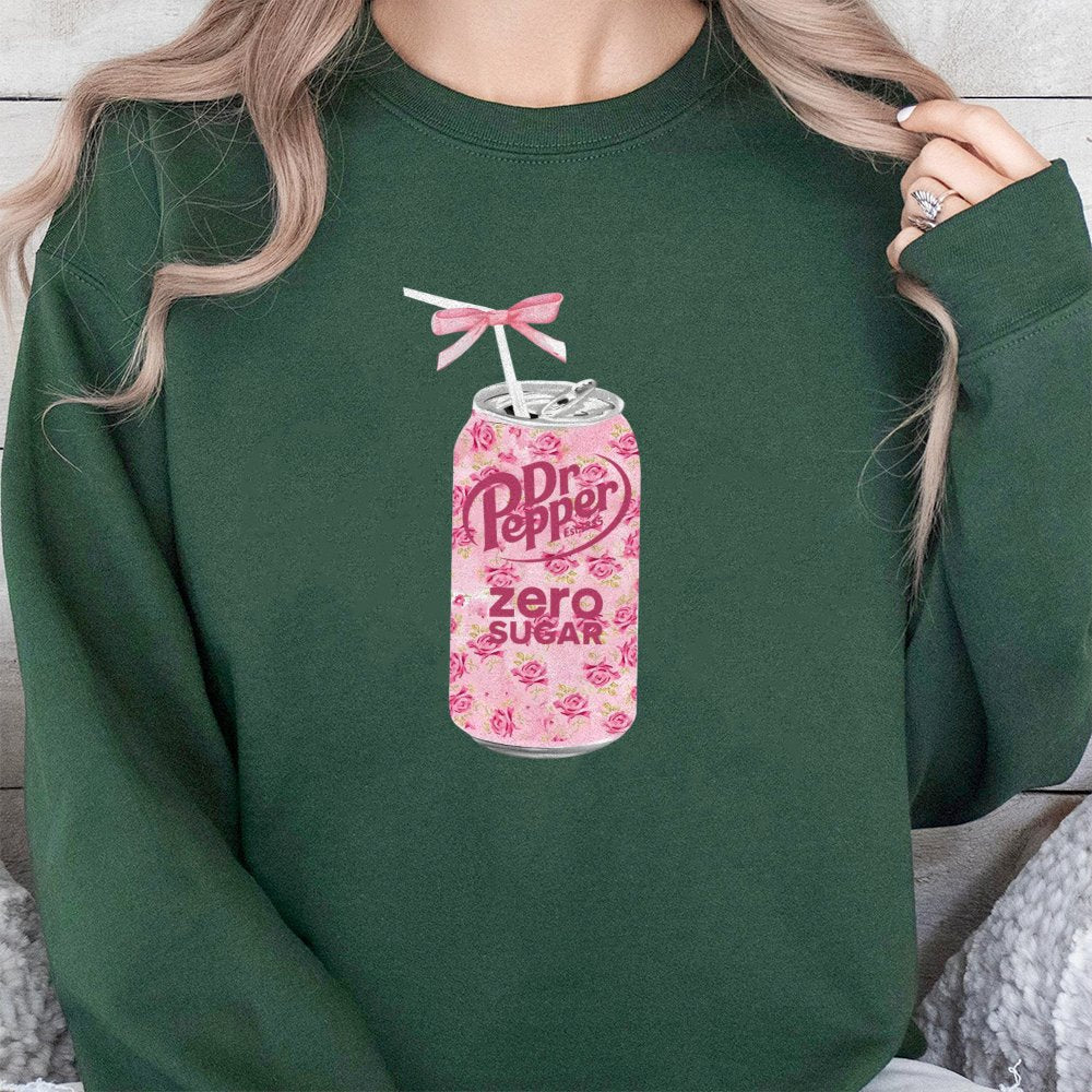 Floral Soda Can Graphic Sweatshirt | Pink Bow Coquette Aesthetic Print | Premium Soft Cotton Blend | Trendy Women's Gift for 