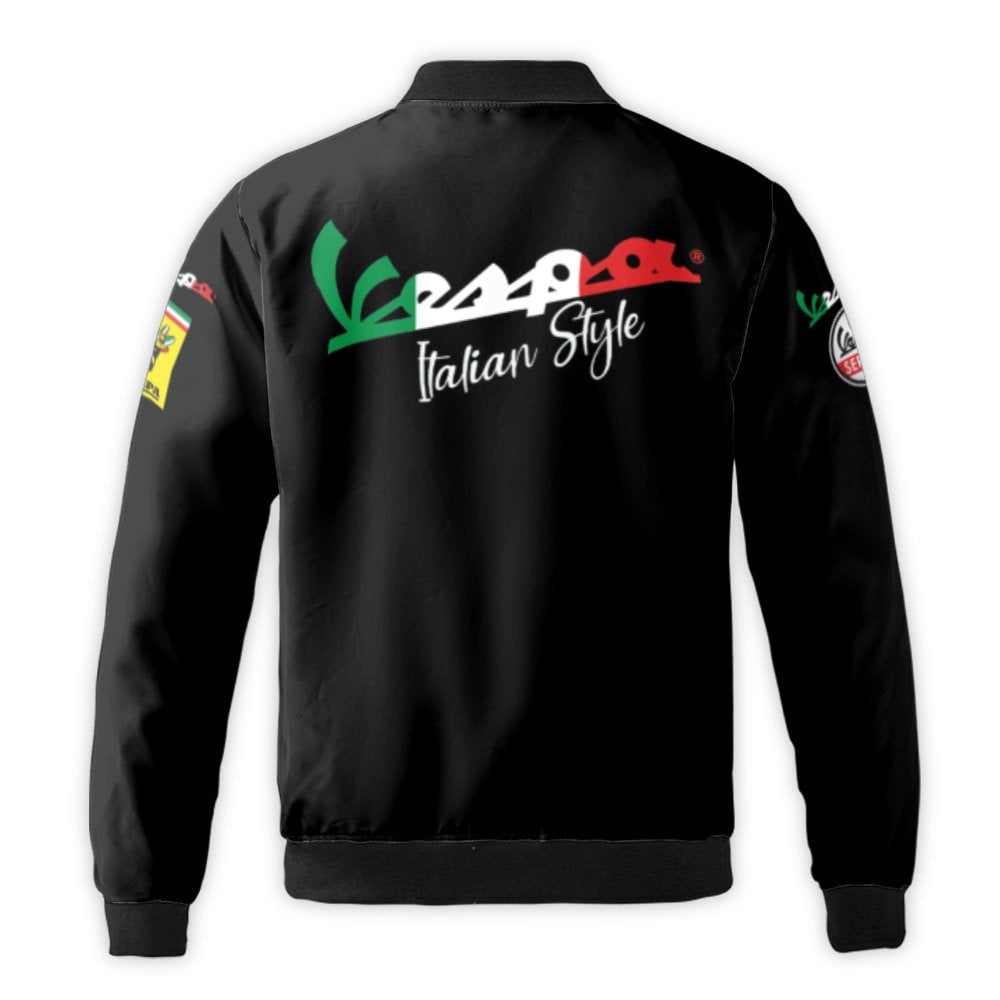 Vespa Bomber Jacket | Italian Style Motorcycle Graphic | Durable Nylon Outerwear | Premium Gift for Scooter Fans