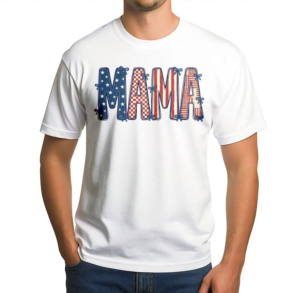 Patriotic Mama T-Shirt | American Flag Lettering Design | Comfort Colors Cotton Tee | 4th of July Gift for Mom
