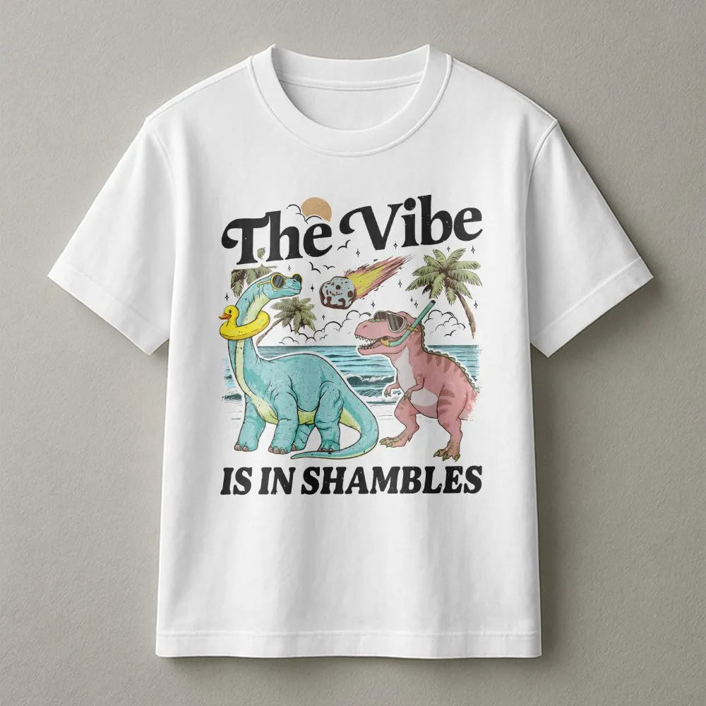 The Vibe Is In Shambles T-Shirt | Funny Retro Dinosaur Meteor Design | Soft Comfort Colors Cotton | Sarcastic Mental Health G