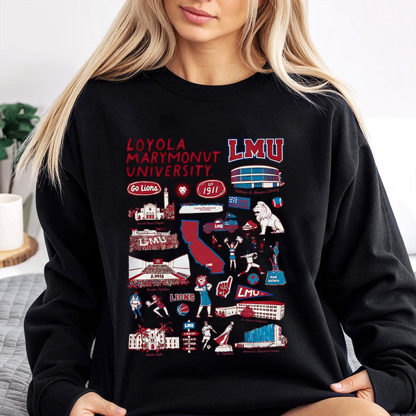 Loyola Marymount University Sweatshirt | LMU Campus Landmarks Graphic | Premium Cotton-Blend Crewneck | Alumni & Student Gift