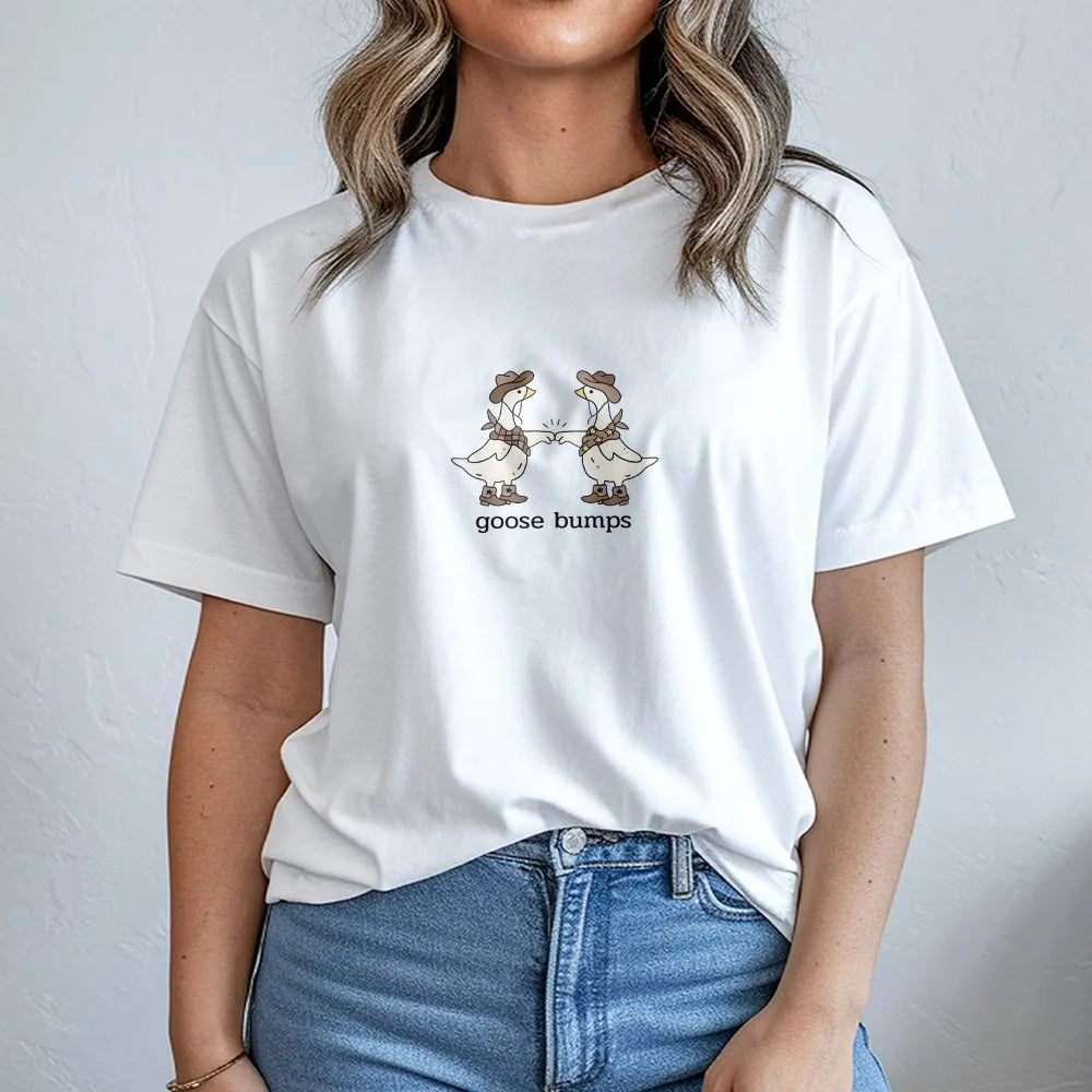 Goose Bumps T-Shirt | Funny Cowboy Goose Western Graphic | Soft Cotton Blend | Cute Humor Gift for Goose Lovers