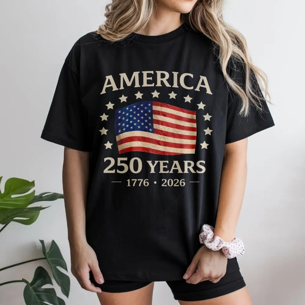 America 250 Years T-Shirt | Vintage USA Flag 1776-2026 Graphic | Soft Cotton Patriotic Tee | USA Anniversary Commemorative Gi