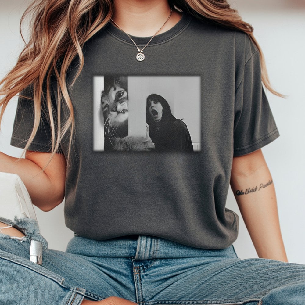 Cat Meme Horror Movie T-Shirt | Funny Parody Graphic Tee | 100% Cotton Premium Comfort | Gift for Cat Lovers and Film Buffs