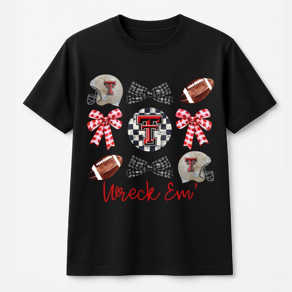 Texas Tech University Football T-Shirt | Wreck Em Coquette Bow Design | 100% Cotton Premium Comfort | Gift for College Studen
