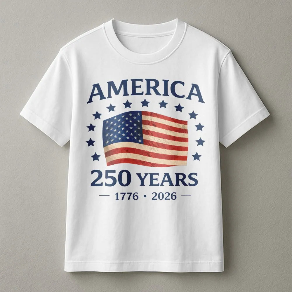 America 250 Years T-Shirt | Vintage USA Flag 1776-2026 Graphic | Soft Cotton Patriotic Tee | USA Anniversary Commemorative Gi