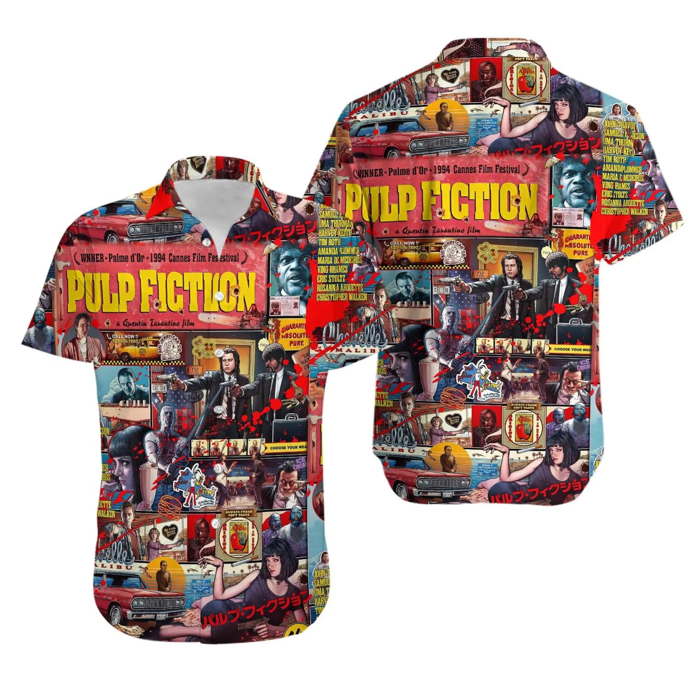 Cult Classic Movie Button Down Shirt | Pulp Fiction Inspired Graphic Print | Lightweight Breathable Fabric | Gift for Movie L