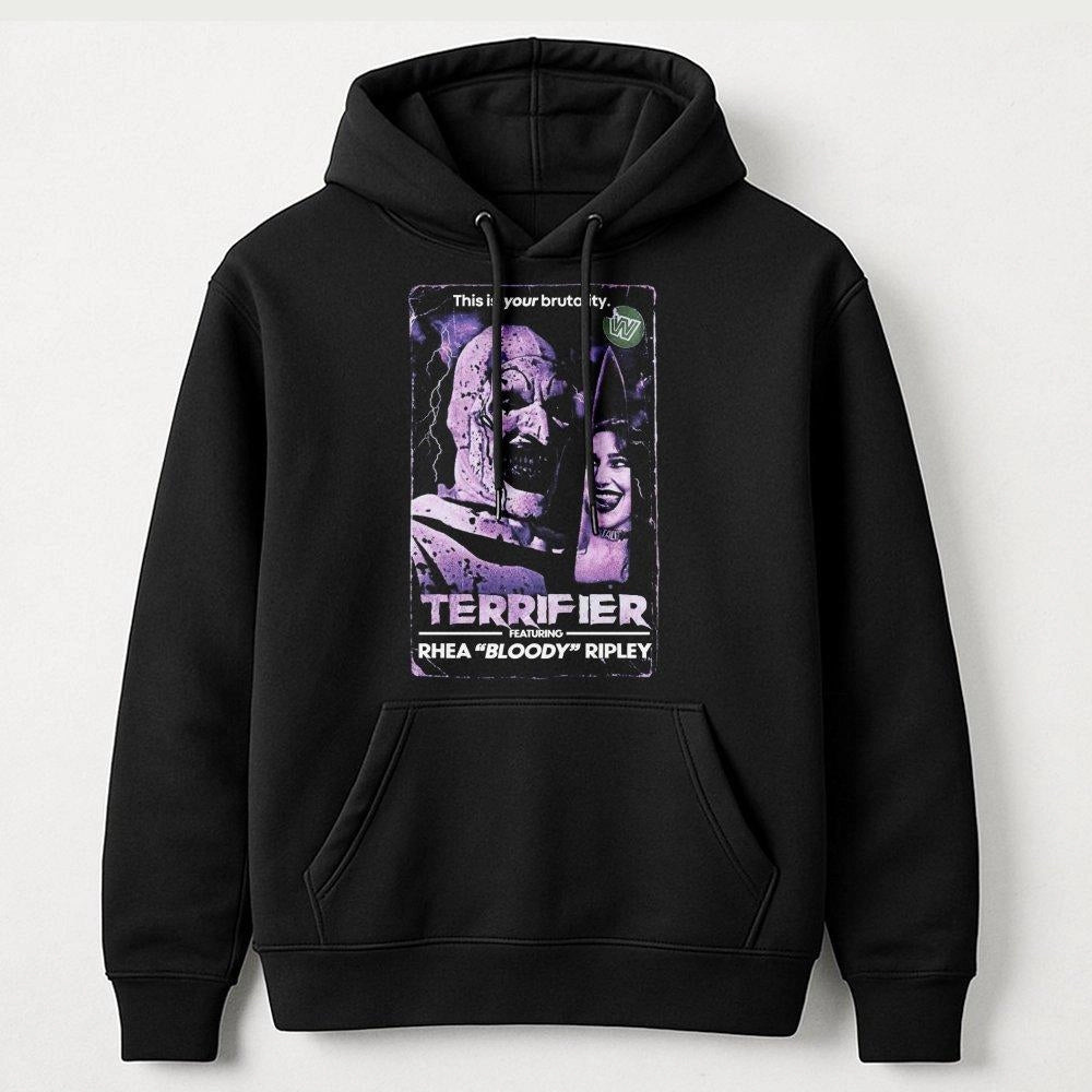 Rhea Ripley Horror Movie Hoodie | Art the Clown Terrifier Mashup Graphic | Premium Cotton Blend Unisex Pullover | Pro Wrestli