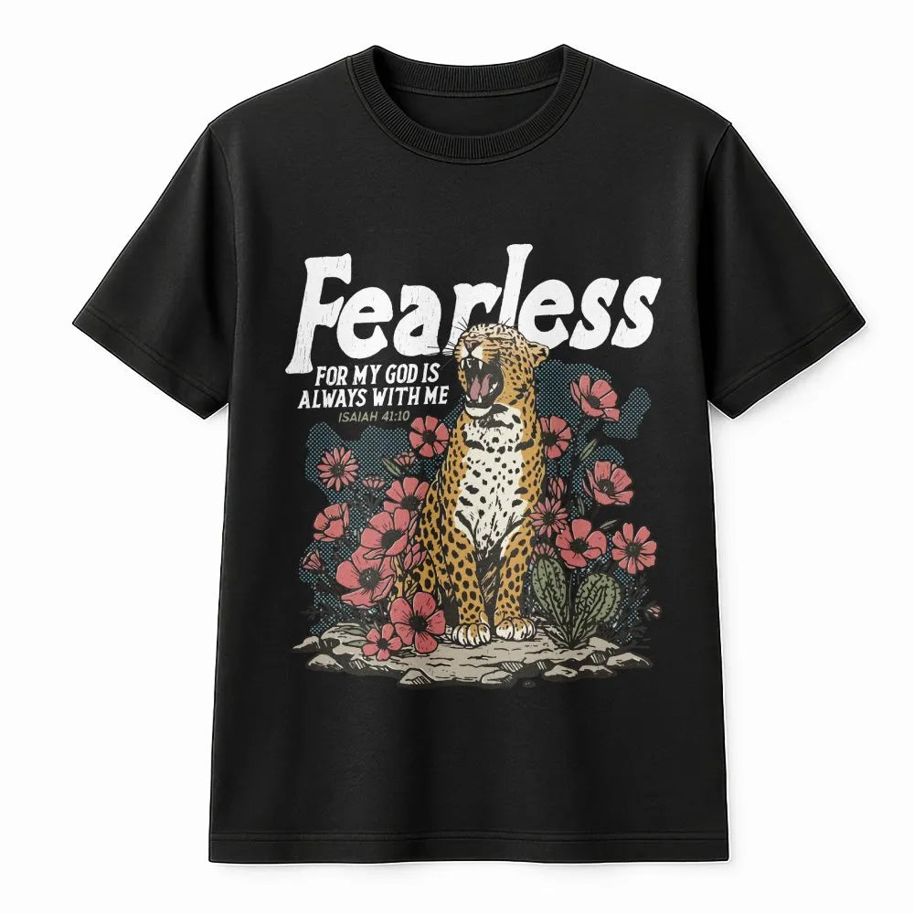 Fearless Christian Sweatshirt | Leopard & Floral Bible Verse Pullover | Soft Cotton Blend | Inspirational Faith Based Gift