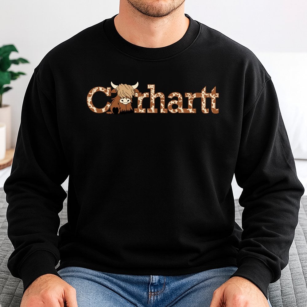 Highland Cow Sweatshirt | Leopard Print Western Graphic | Cotton Blend Premium Crewneck | Trendy Farmhouse Gift For Her