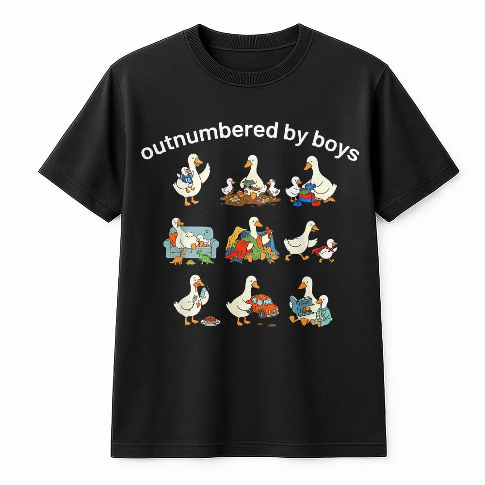 Funny Boy Mom Sweatshirt | Outnumbered By Boys Goose Graphic | Cozy Cotton Blend | Mothers Day Gift for Boy Mama
