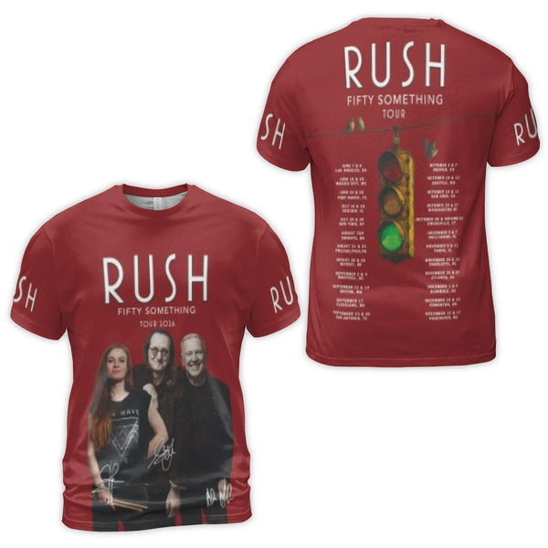 Rush Band 3D T-Shirt | Fifty Something Tour Graphic Tee | Premium Polyester Blend | Rock Music Fan Gift