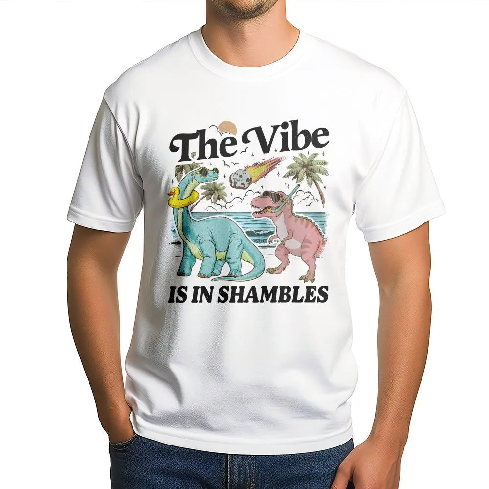 The Vibe Is In Shambles T-Shirt | Funny Retro Dinosaur Meteor Design | Soft Comfort Colors Cotton | Sarcastic Mental Health G