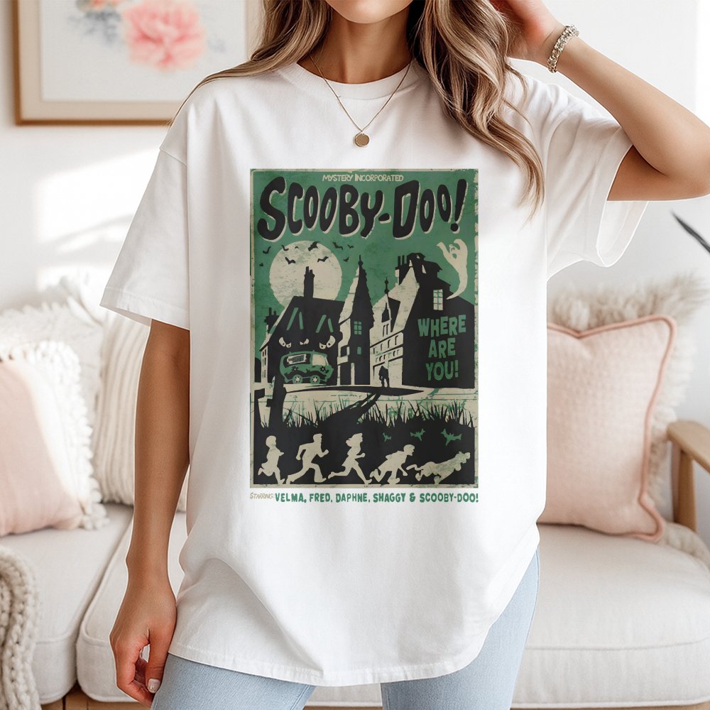 Mystery Gang Halloween T-Shirt | Retro Cartoon Haunted House Graphic | 100% Cotton Premium Tee | Nostalgic Pop Culture Gift f