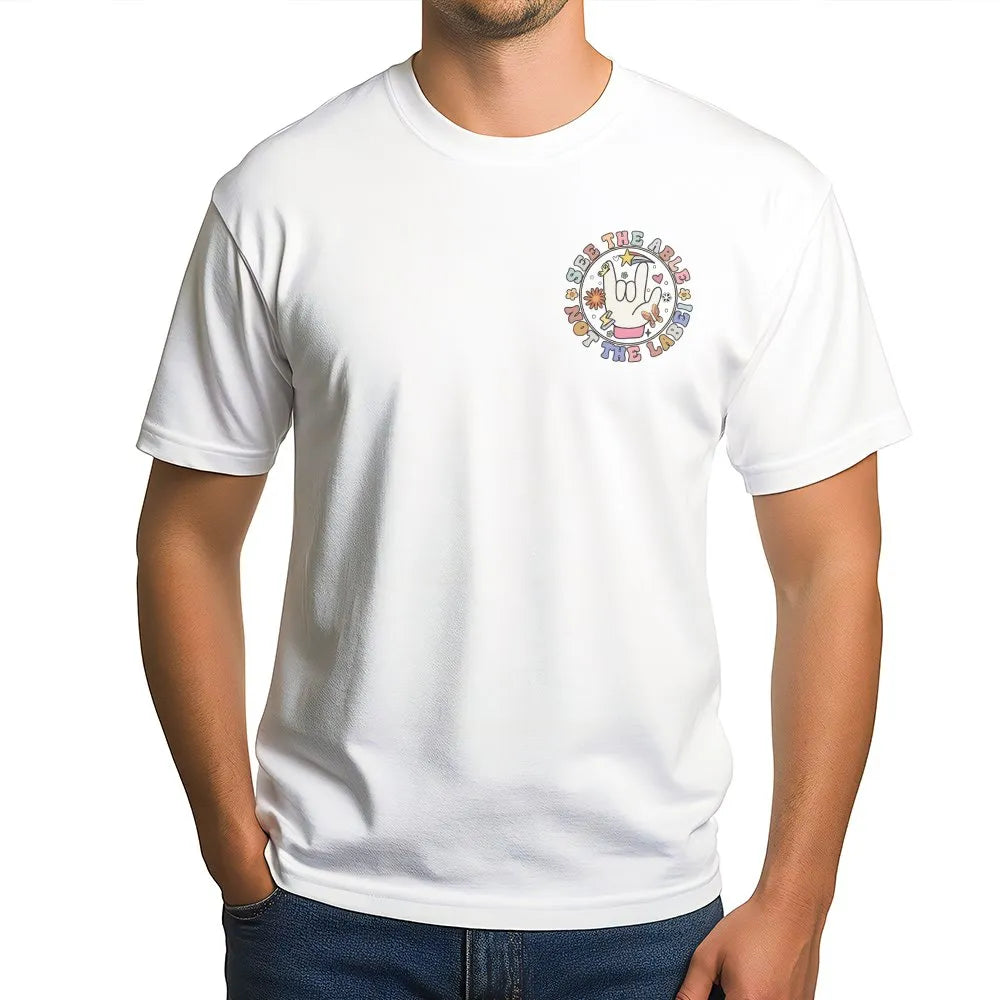 Disability Awareness T-Shirt | Retro ASL 'See The Able Not The Label' Graphic | Soft 100% Cotton | Inspirational Advocate Gif