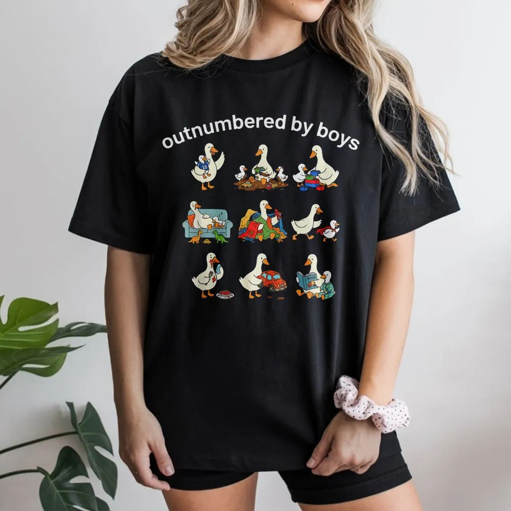 Funny Boy Mom Sweatshirt | Outnumbered By Boys Goose Graphic | Cozy Cotton Blend | Mothers Day Gift for Boy Mama