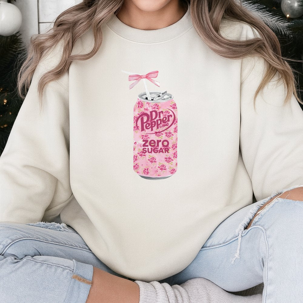 Floral Soda Can Graphic Sweatshirt | Pink Bow Coquette Aesthetic Print | Premium Soft Cotton Blend | Trendy Women's Gift for 