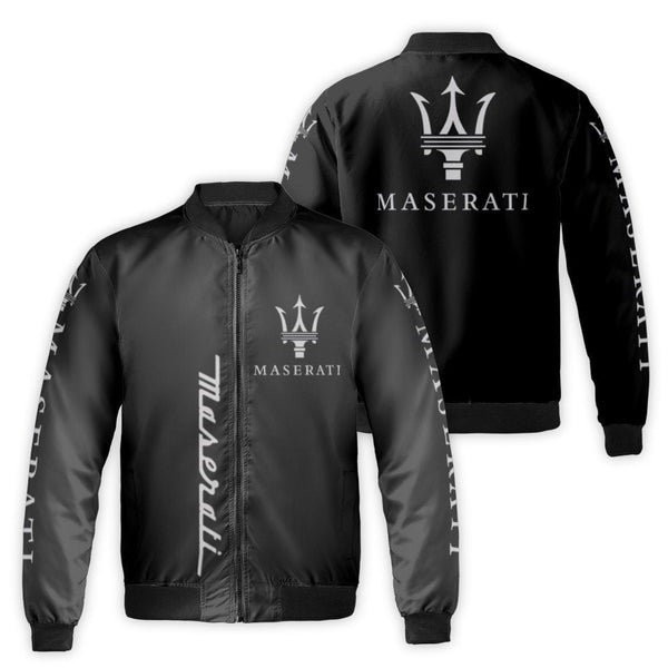 Maserati Bomber Jacket | Luxury Italian Sports Car Logo Apparel | Durable Nylon Streetwear | Gift For Auto Enthusiasts