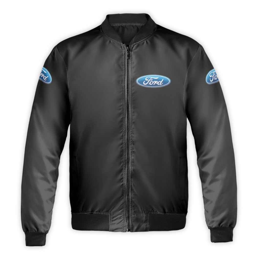 Ford Logo Bomber Jacket | Classic Black Nylon Streetwear | Premium Padded Quilted Lining | Automotive Enthusiast Gift For Men