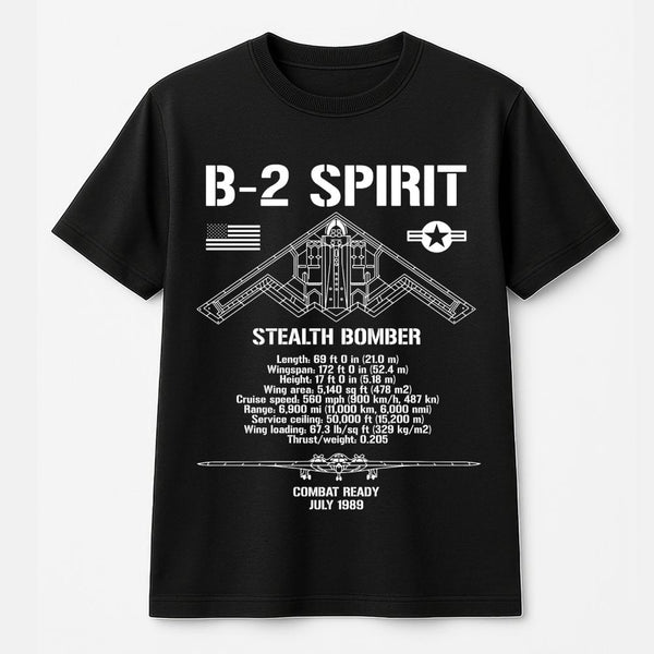 B-2 Spirit Stealth Bomber T-Shirt | Technical Blueprint Schematic Design | 100% Cotton Premium Tee | Aviation Gift for Milita