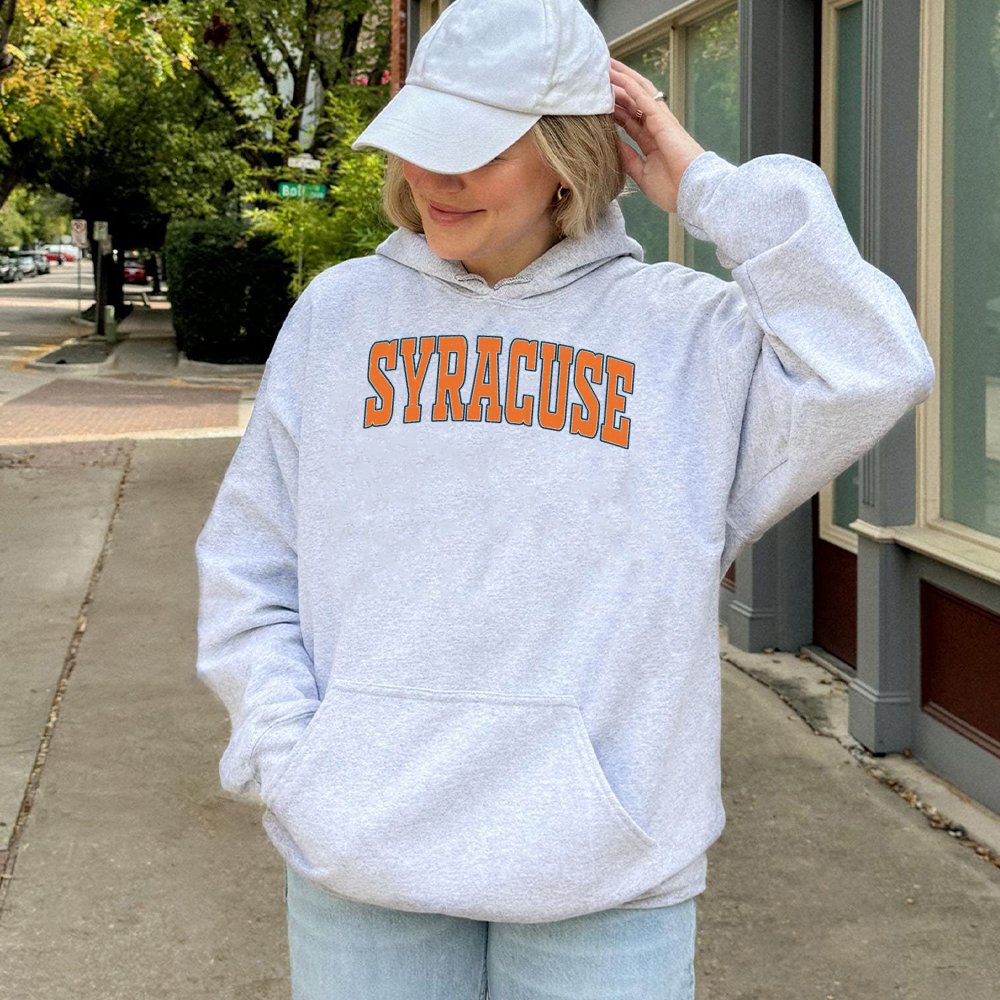 Syracuse College Hoodie | Retro Varsity Text Graphic | Soft Cotton-Polyester Blend | Unisex Gift for Students and Alumni
