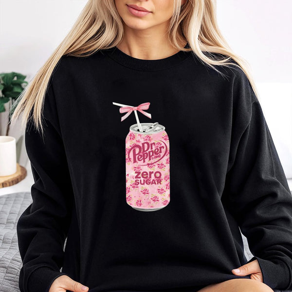 Floral Soda Can Graphic Sweatshirt | Pink Bow Coquette Aesthetic Print | Premium Soft Cotton Blend | Trendy Women's Gift for 