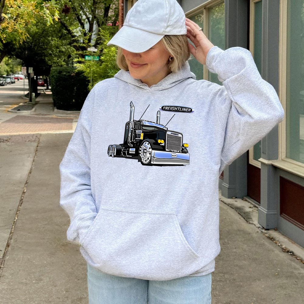 Freightliner Semi Truck Hoodie | Classic Big Rig Graphic Design | Premium Cotton-Blend Fleece | Gift for Trucker Dad & Long H