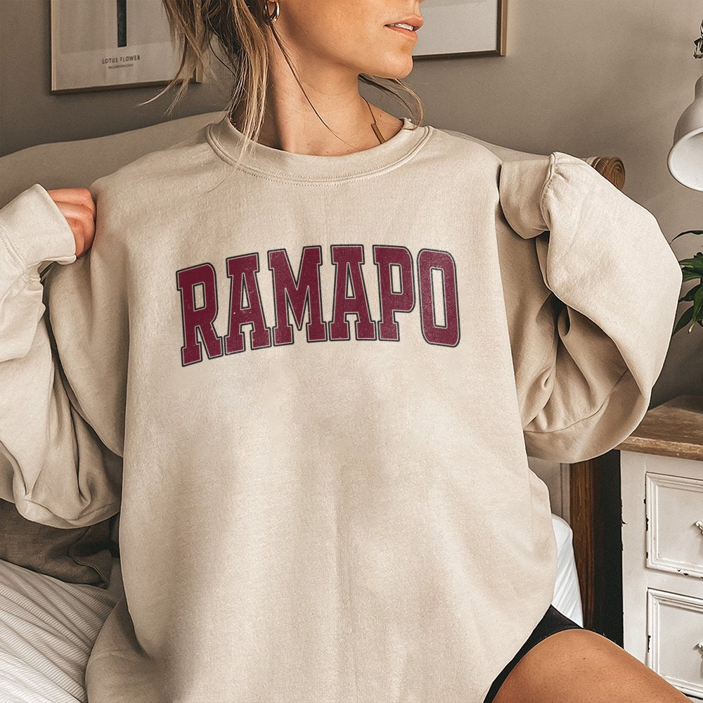 Ramapo College Sweatshirt | Varsity Lettered Graphic Print | Premium Cotton-Polyester Blend | Unisex Campus Apparel Gift for 