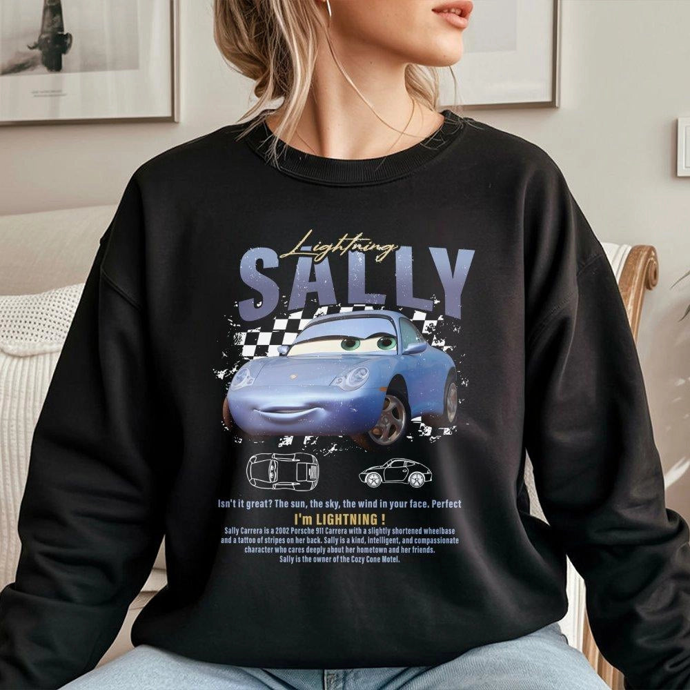 Lightning Sally Racing Car Sweatshirt | Retro Movie Character Graphic Print | Premium Cotton Blend | Gift For Movie Fans And 