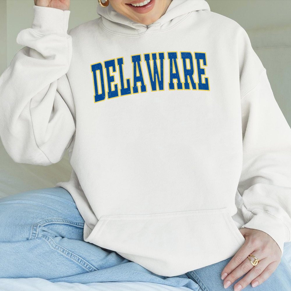 Delaware Hoodie | Vintage Collegiate Arch Style | Cotton-Poly Premium Blend | Gift For Delaware Students & Alumni