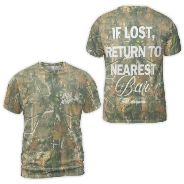 If Lost Return To Nearest Bar Camo T-Shirt | Funny Drinking Slogan Graphic Tee | Premium Polyester Spandex | Gift For Party G