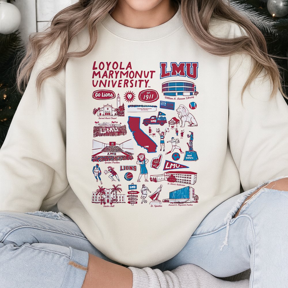 Loyola Marymount University Sweatshirt | LMU Campus Landmarks Graphic | Premium Cotton-Blend Crewneck | Alumni & Student Gift