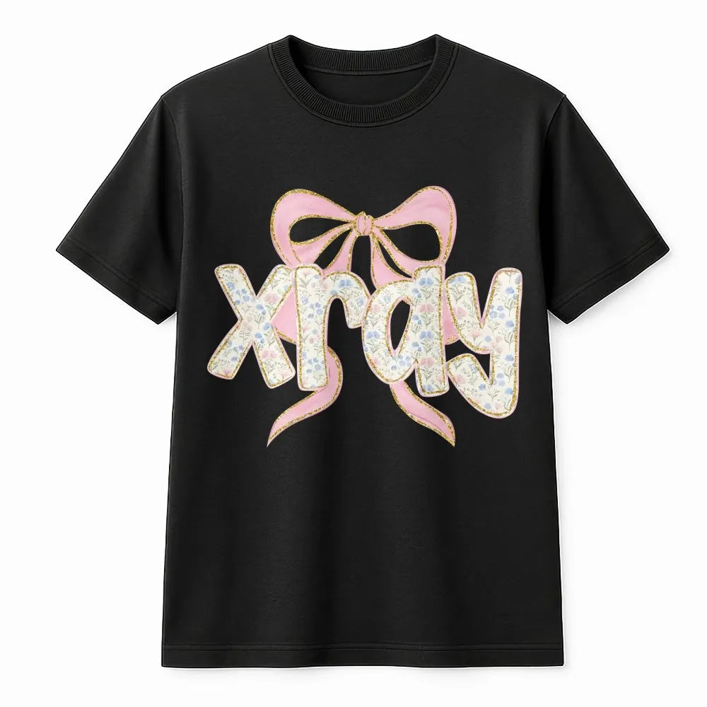 Coquette Xray Tech T-Shirt | Floral Pink Bow Graphic | Soft Cotton Tee | Gift for Radiologic Technologist Grad