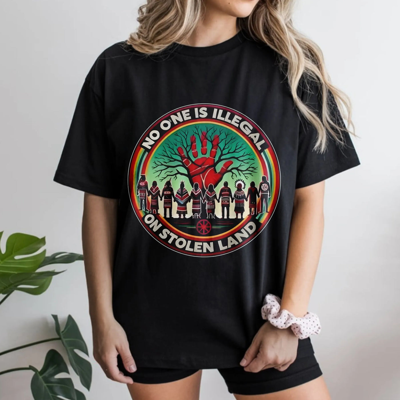 No One Is Illegal On Stolen Land T-Shirt | Native American Heritage Graphic | Premium Cotton Unisex Apparel | Social Justice 