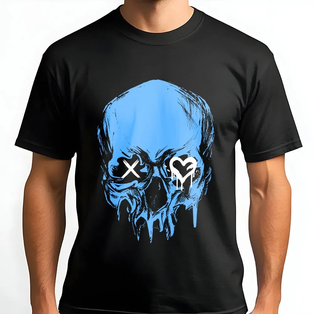 Graphic Skull T-Shirt | Dripping Heart Eye Street Art Design | Premium Cotton-Blend | Goth Emo Alt Clothing Gift