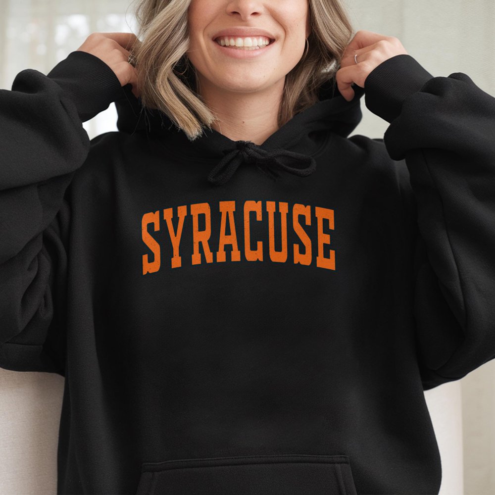 Syracuse College Hoodie | Retro Varsity Text Graphic | Soft Cotton-Polyester Blend | Unisex Gift for Students and Alumni
