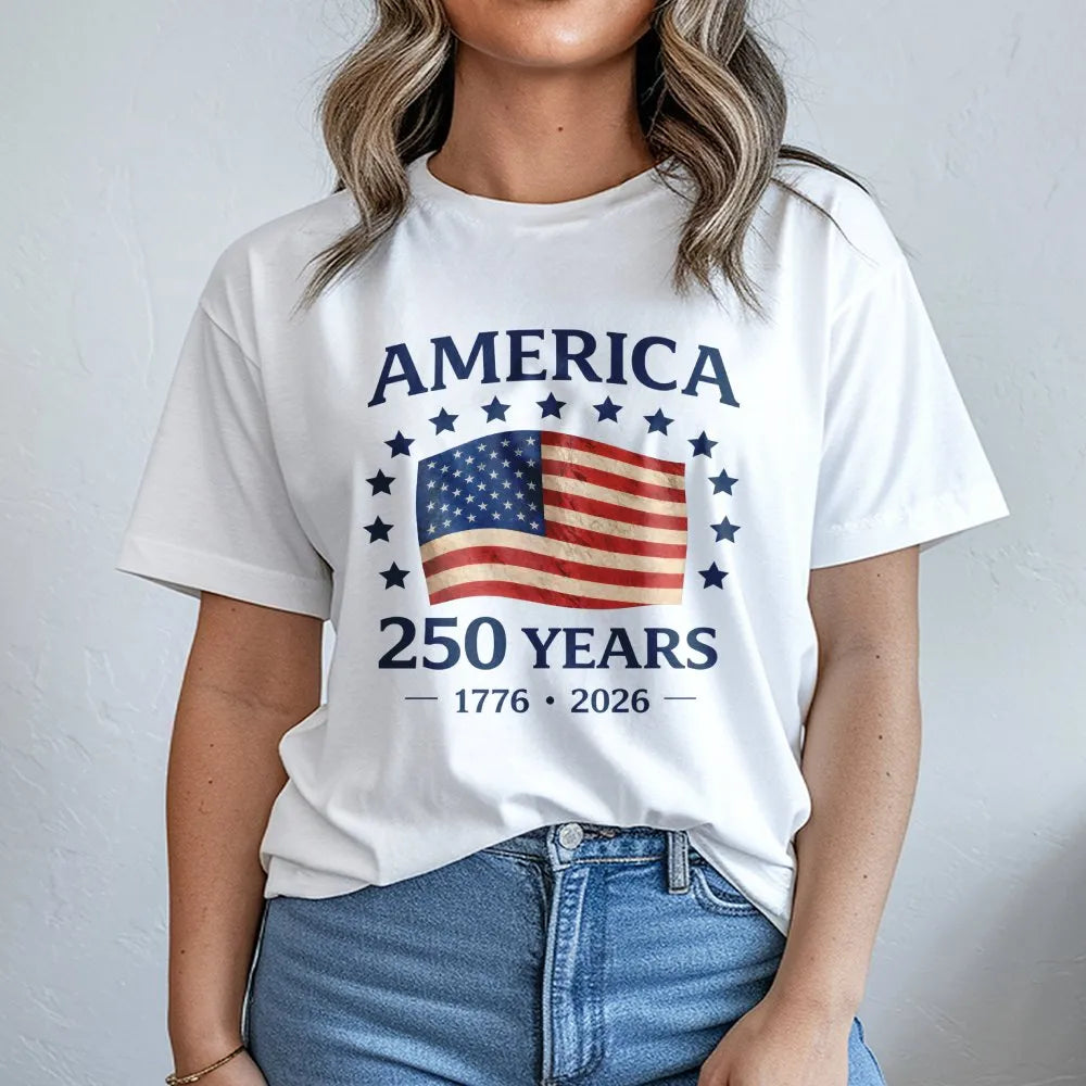 America 250 Years T-Shirt | Vintage USA Flag 1776-2026 Graphic | Soft Cotton Patriotic Tee | USA Anniversary Commemorative Gi