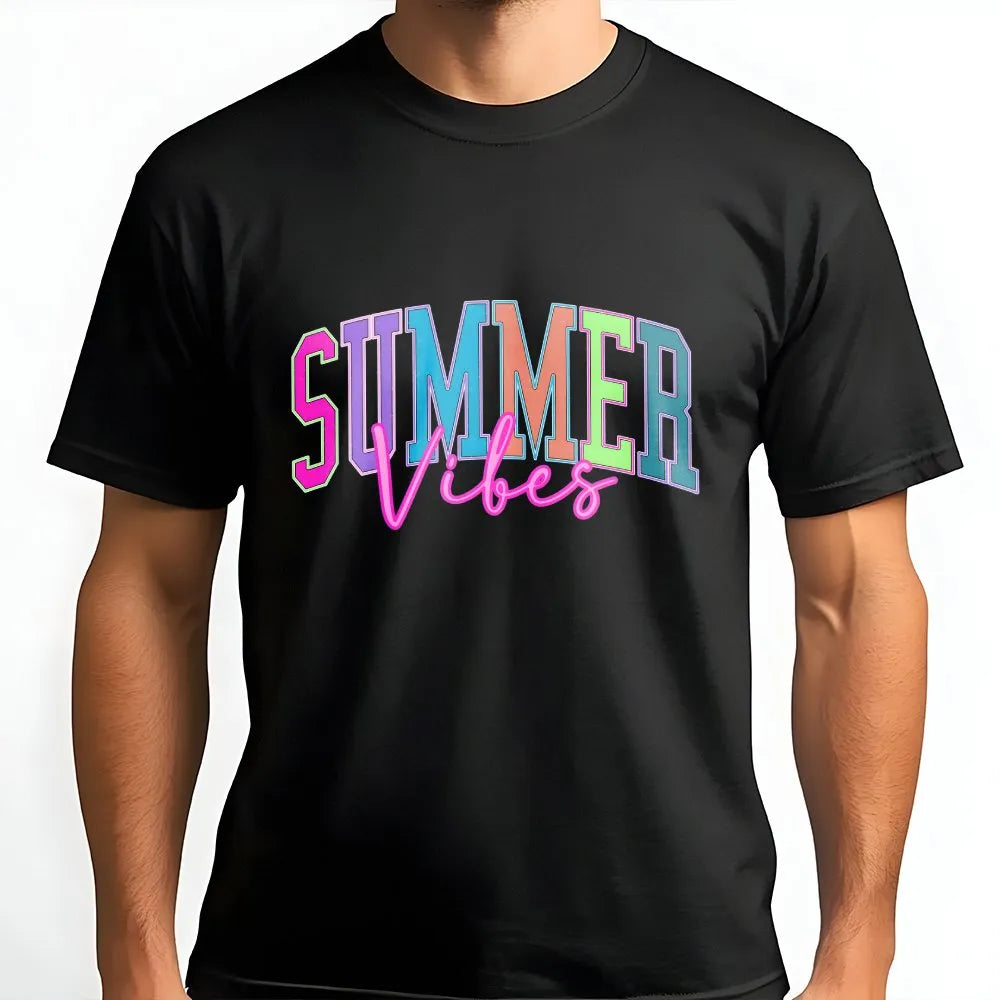 Summer Vibes T-Shirt | Colorful Retro Graphic Pullover | Soft Cotton Blend | Trendy Beach Vacation Gift for Her