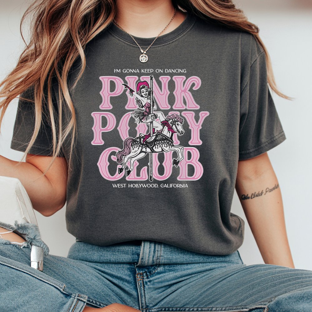 Pink Pony Club Graphic T-Shirt | Retro Carousel Cowgirl Design | Premium 100% Cotton Tee | Trendy Western Aesthetic Gift for 