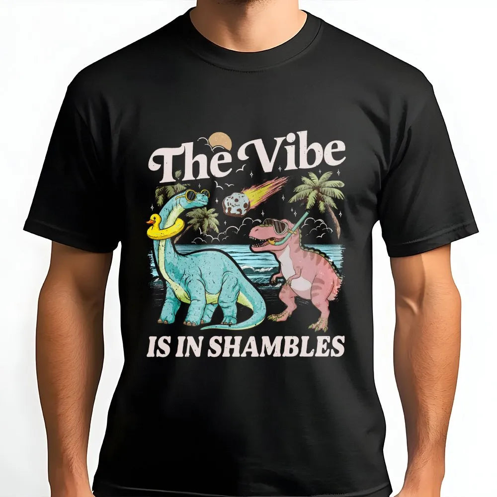 The Vibe Is In Shambles T-Shirt | Funny Retro Dinosaur Meteor Design | Soft Comfort Colors Cotton | Sarcastic Mental Health G