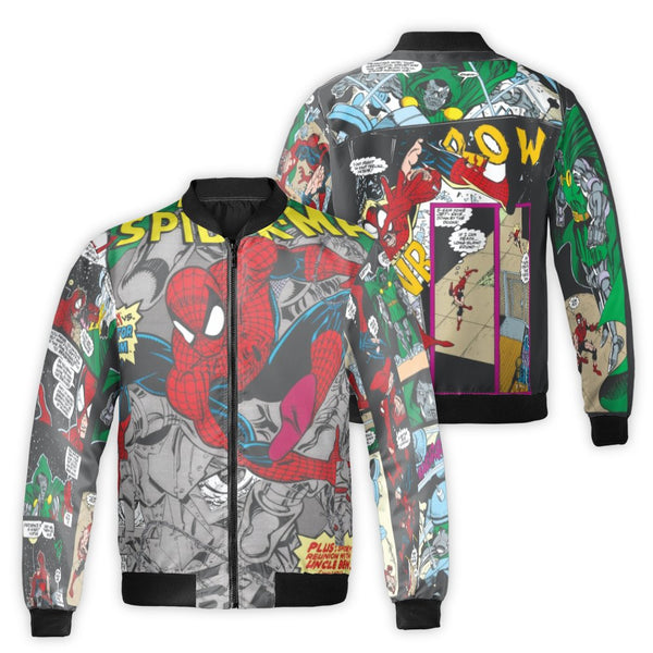 Superhero Comic Print Bomber Jacket | Retro Graphic Streetwear Outerwear | Durable Nylon Shell | Unique Gift for Marvel Comic