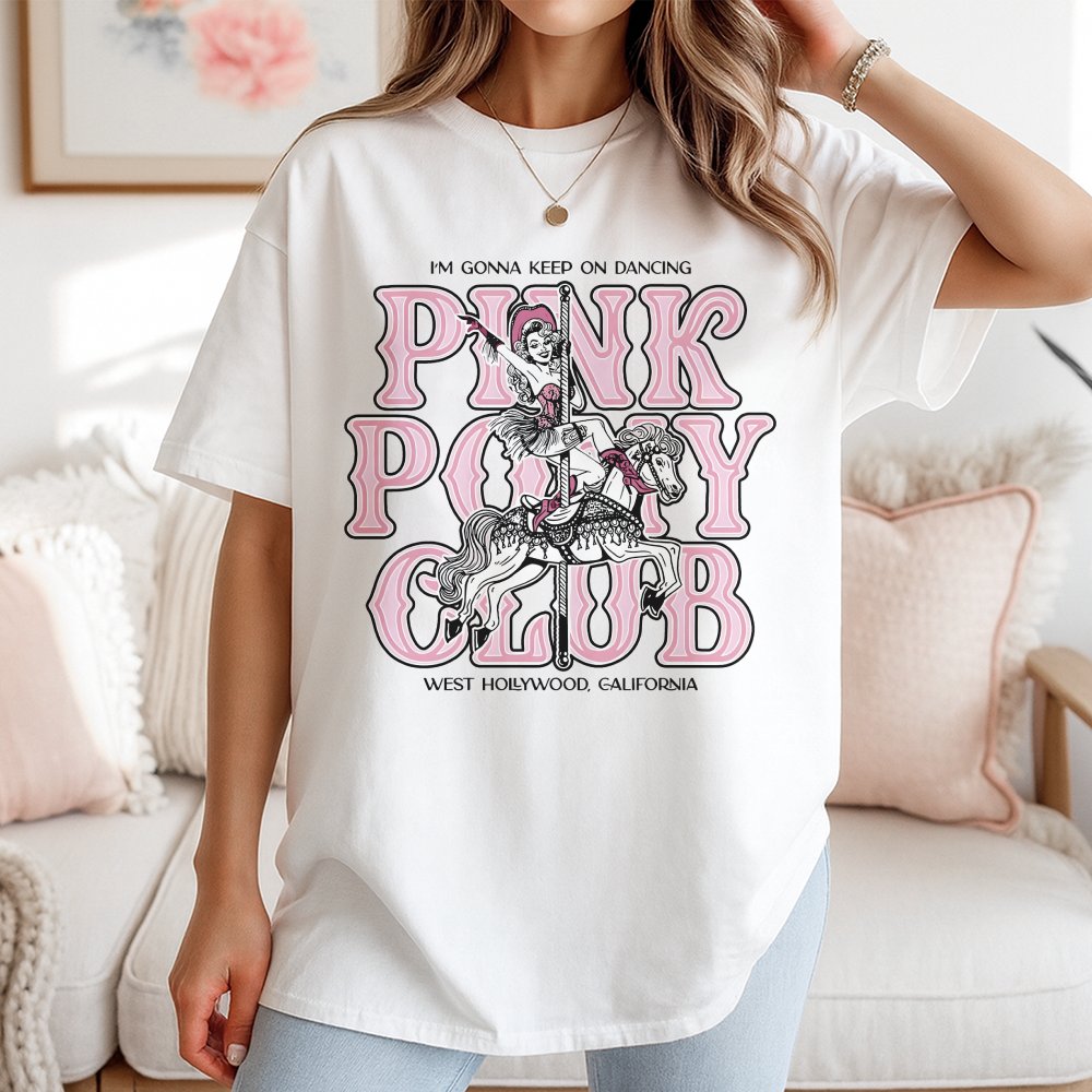 Pink Pony Club Graphic T-Shirt | Retro Carousel Cowgirl Design | Premium 100% Cotton Tee | Trendy Western Aesthetic Gift for 