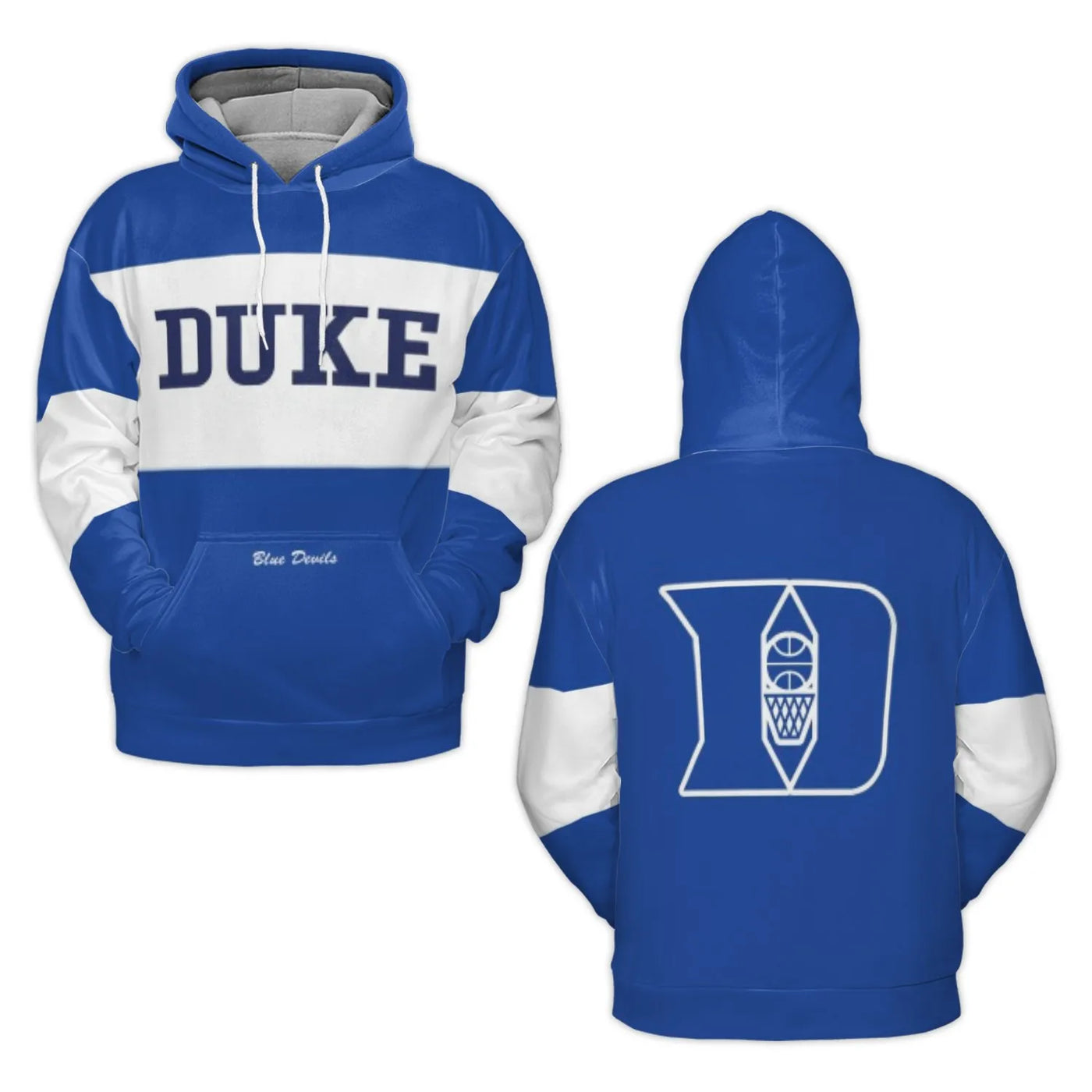 Duke Blue Devils Hoodie | 3D Color Block Basketball Team Graphic | Premium Polyester Brushed Fleece | Unisex Fan Apparel Gift