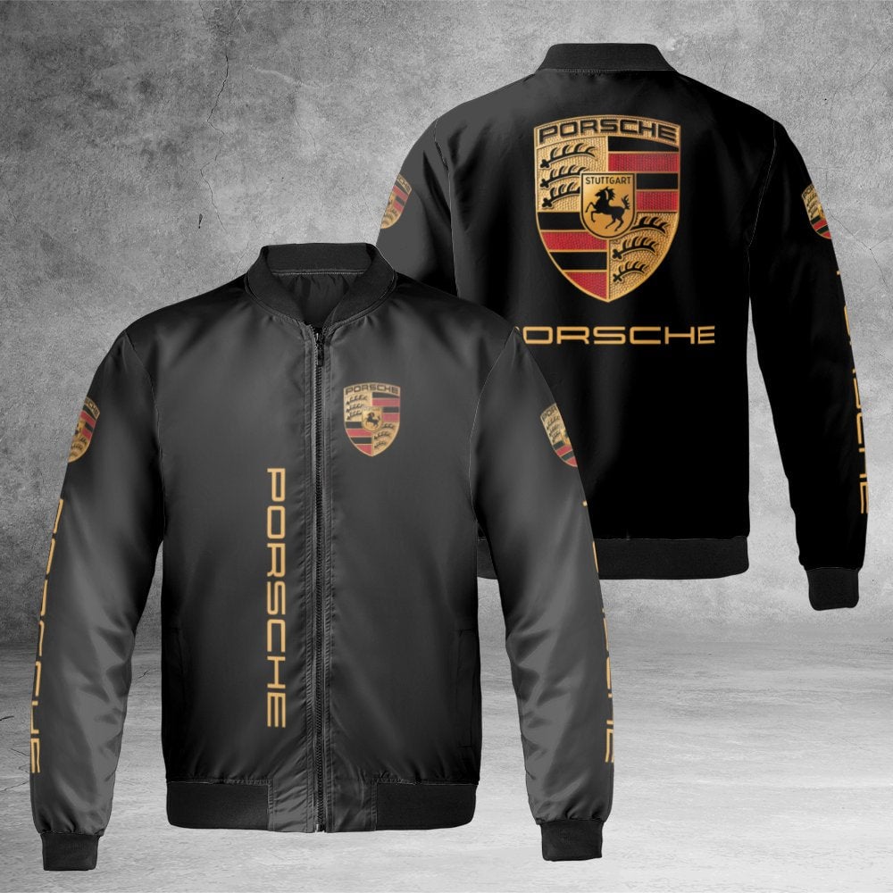 Luxury Sports Car Bomber Jacket | Premium Porsche Crest Logo Design | Windproof Nylon Outerwear | Gift for Car Enthusiasts & 