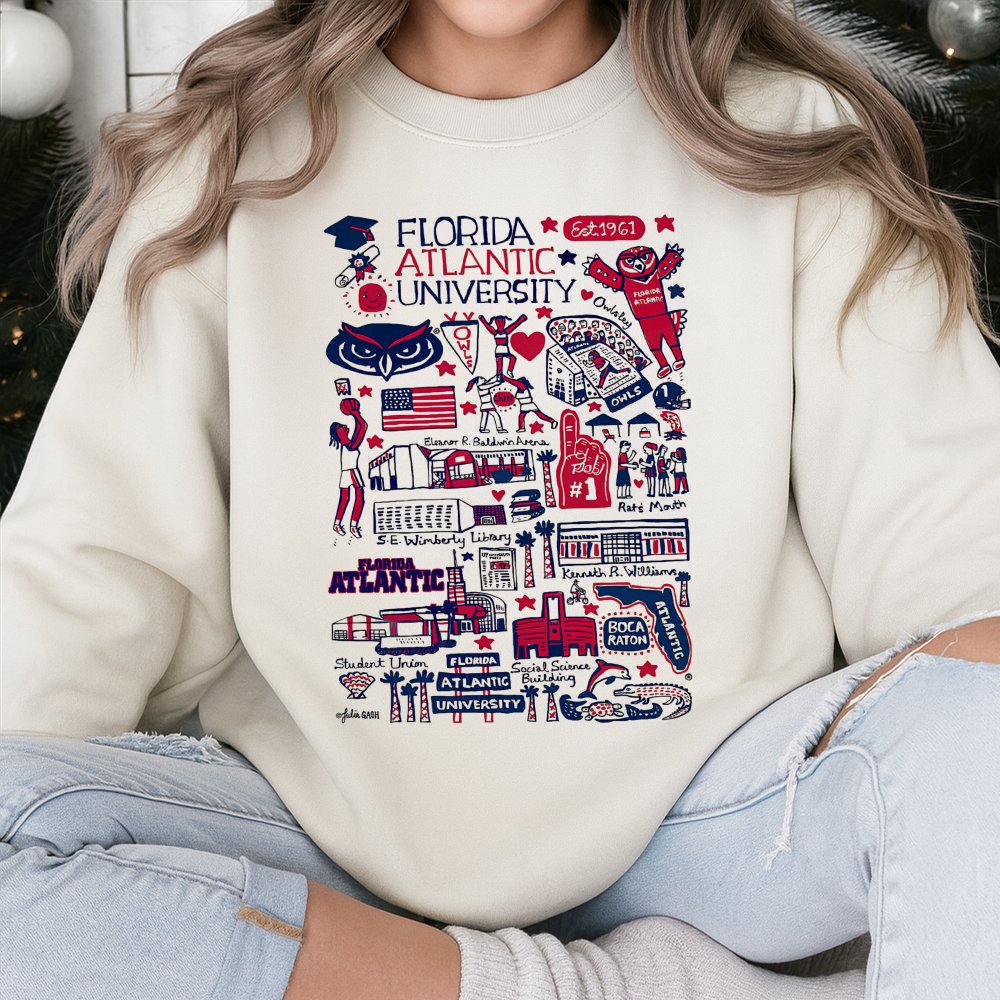 Florida Atlantic University Sweatshirt | FAU Campus Map Doodle Graphic | Premium Cotton Blend | Gift for Students Alumni and 