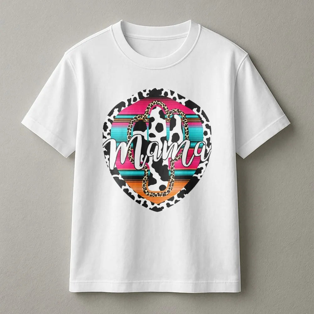 Mama T-Shirt | Western Serape Cactus & Leopard Print Design | Soft Cotton Comfort | Trendy Western Mom Mother's Day 2026 Gift